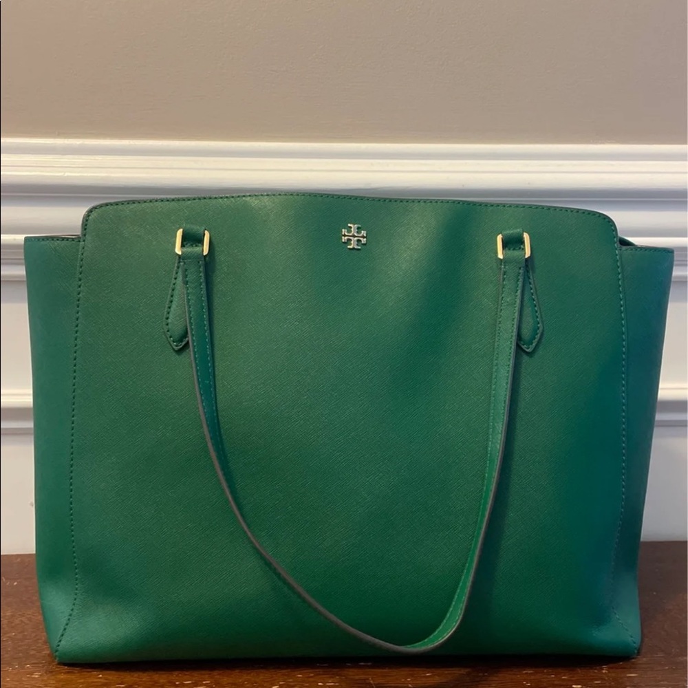 Tory Burch Robinson Pine Large Green Saffiano Leather Tote